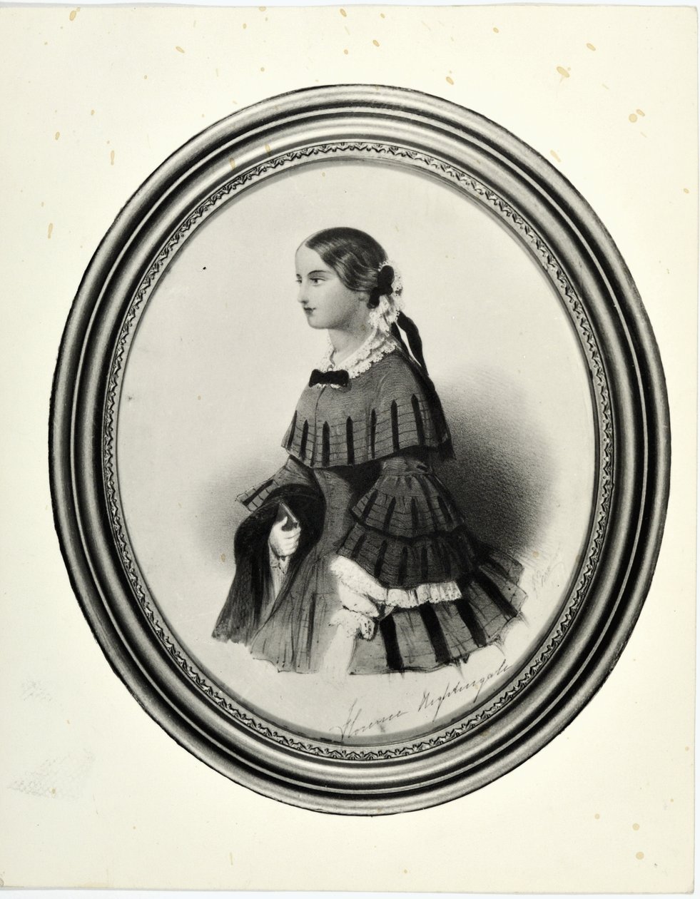 Portrett av Florence Nightingale, ca. 1840 (miniatyr) (bw-bilde) av J. Rawlins