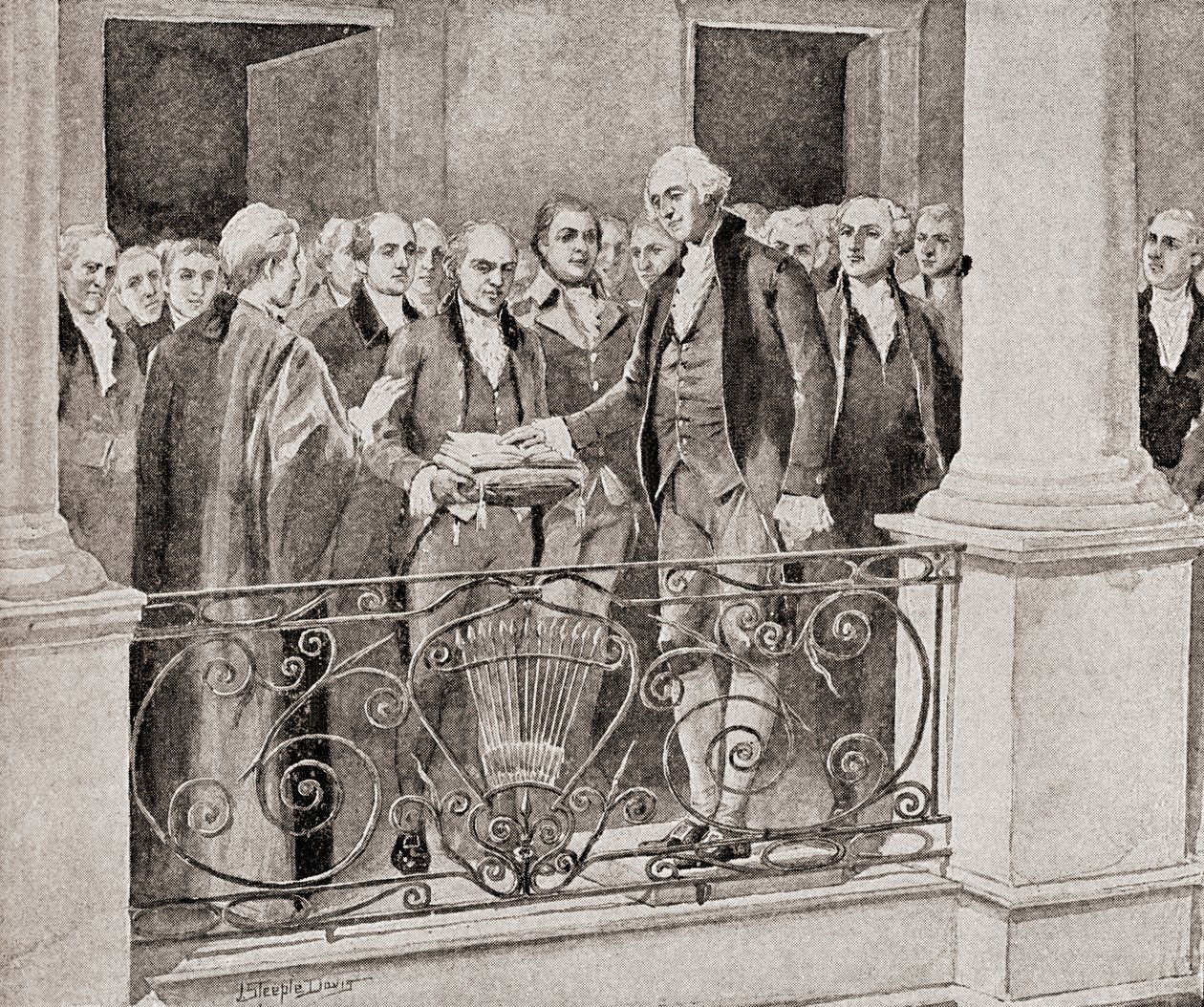 Den første innvielsen av George Washington, 30. april 1789, fra The History of Our Country, publisert 1905 av J. Steeple Davis