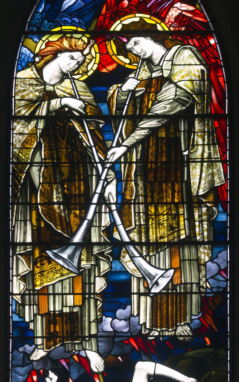 Jesmond, St George, Gateshead Stained Glass Co, JW Brown TR Spence, East Window, The Last Judgement, 1888 av J. W. and Spence Brown