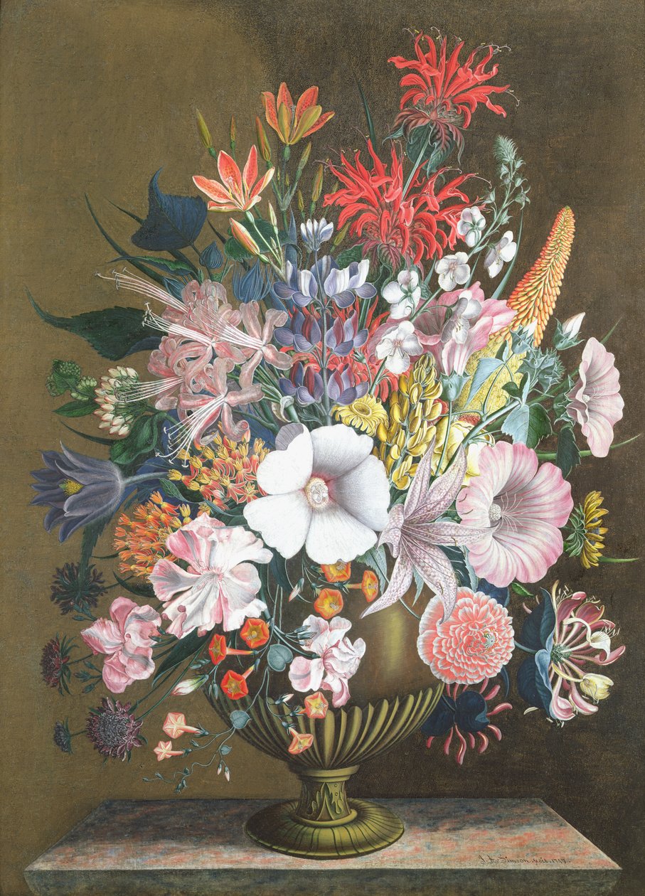 Stilleben med blomster, 1700-tallet av J.A. Simson