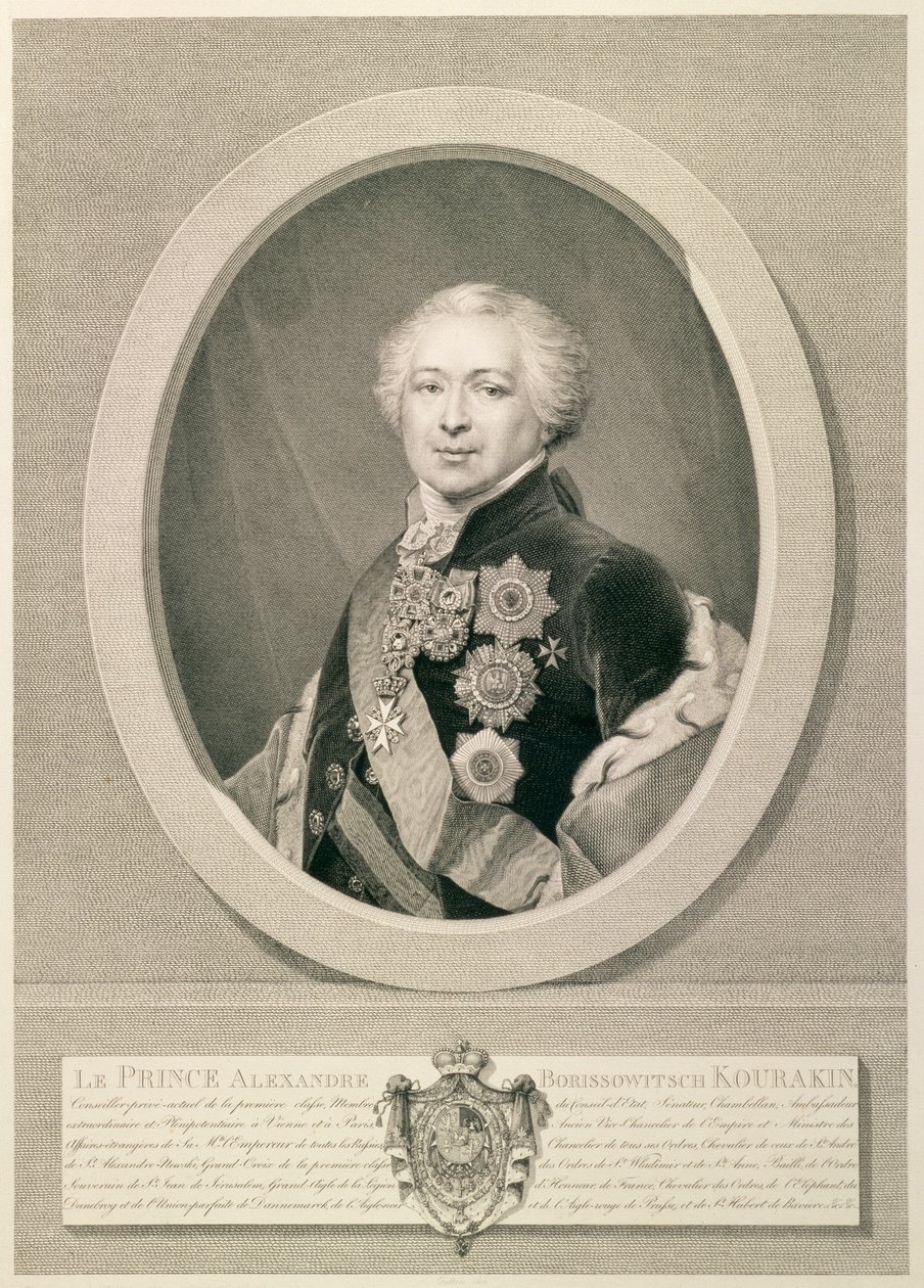 Portrett av prins Kurakin, gravert av Nikolai Ivanovich Utkin (1780-1863), 1812 (radering med gravering) av J.B. Renu