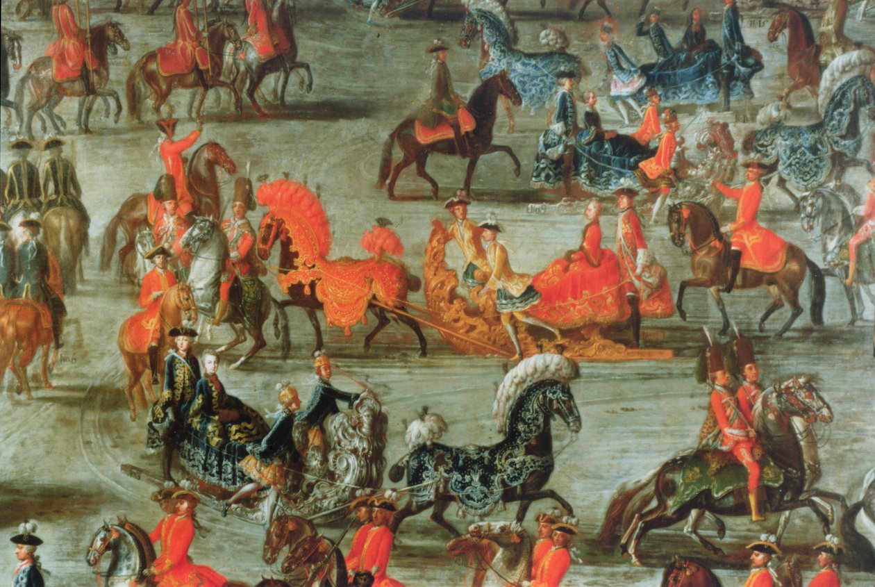 Den keiserlige sledetur i anledning ekteskapet til keiser Joseph II av Østerrike med hans andre kone Maria Josepha von Bayern: detalj av sledene av J.C. Auerbach