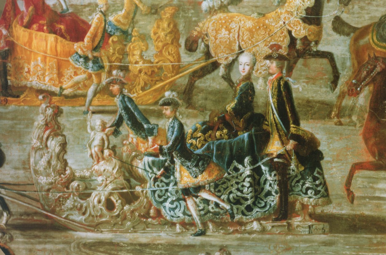 Den keiserlige sledetur i anledning ekteskapet til keiser Joseph II av Østerrike med hans andre kone Maria Josepha von Bayern: detalj av en slede (se også 87694) av J.C. Auerbach