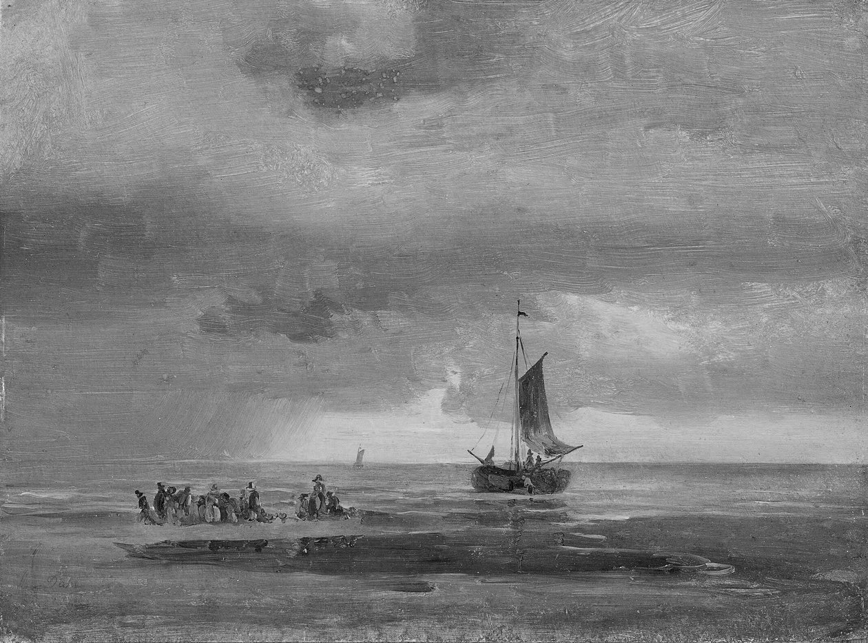 Flat Beach ved solnedgang av Johan Christian Dahl
