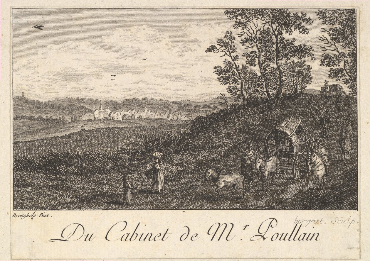 Landskap med vogn etter maleriet i kabinettet til Mr. Poullain, 1780. av JF Borgnet