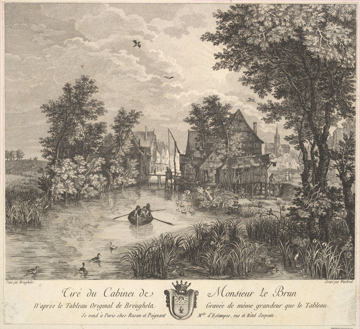 River Landscape etter maleriet i kabinettet til Mr. Poullain, 1780. av JF Borgnet