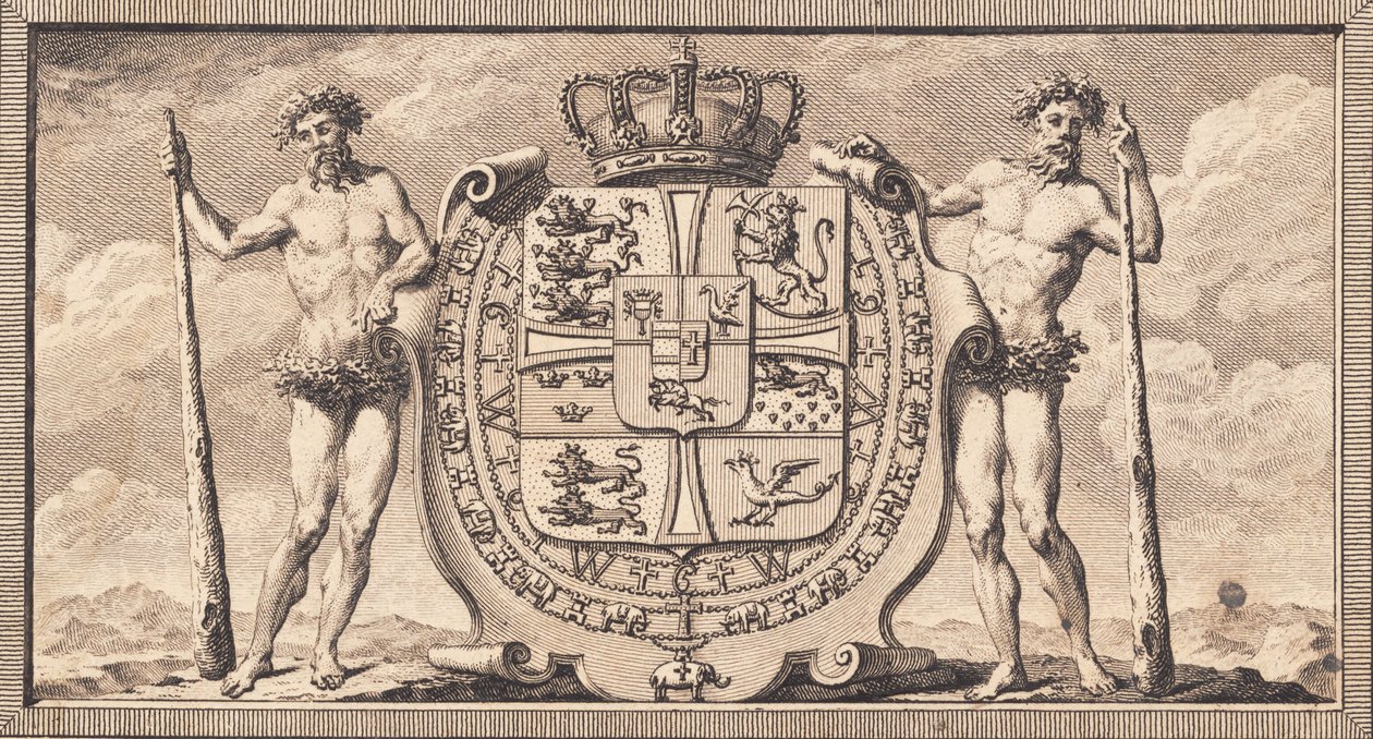 Det danske våpenskjoldet med villmennene som skjoldholdere av J.F. Clemens