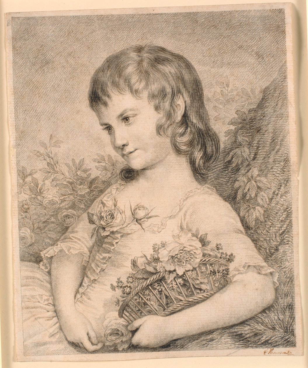 Liten jente med en kurv med blomster (Octavie Diodati) av J.F. Clemens
