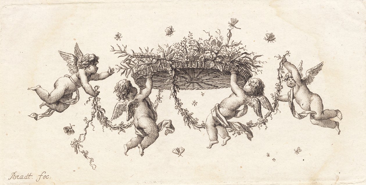 Vignette med rullede blader og bånd av J.F. Clemens