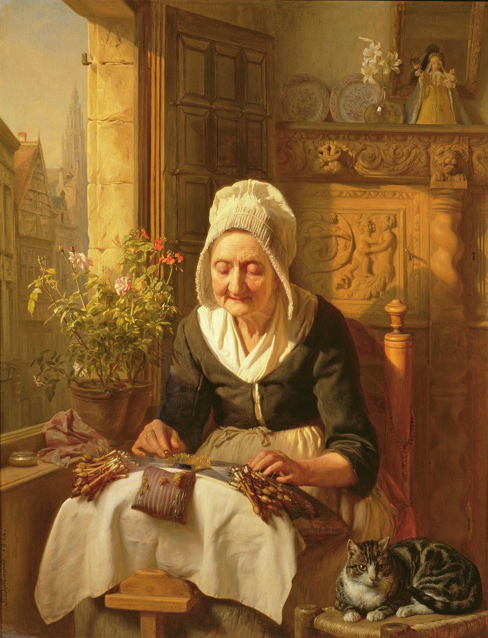 The Old Lacemaker, 1844 (panel) av J.L. Dyckmans