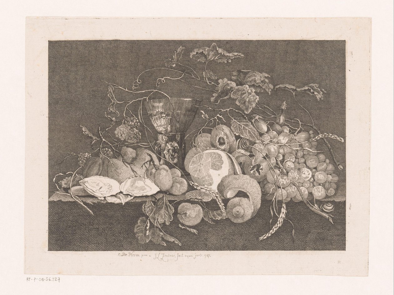 Stilleben med frukt og østers Galerie des peintres flamands, hollandais et allemands de Le Brun (serietittel) av J.L.L.C. Zentner