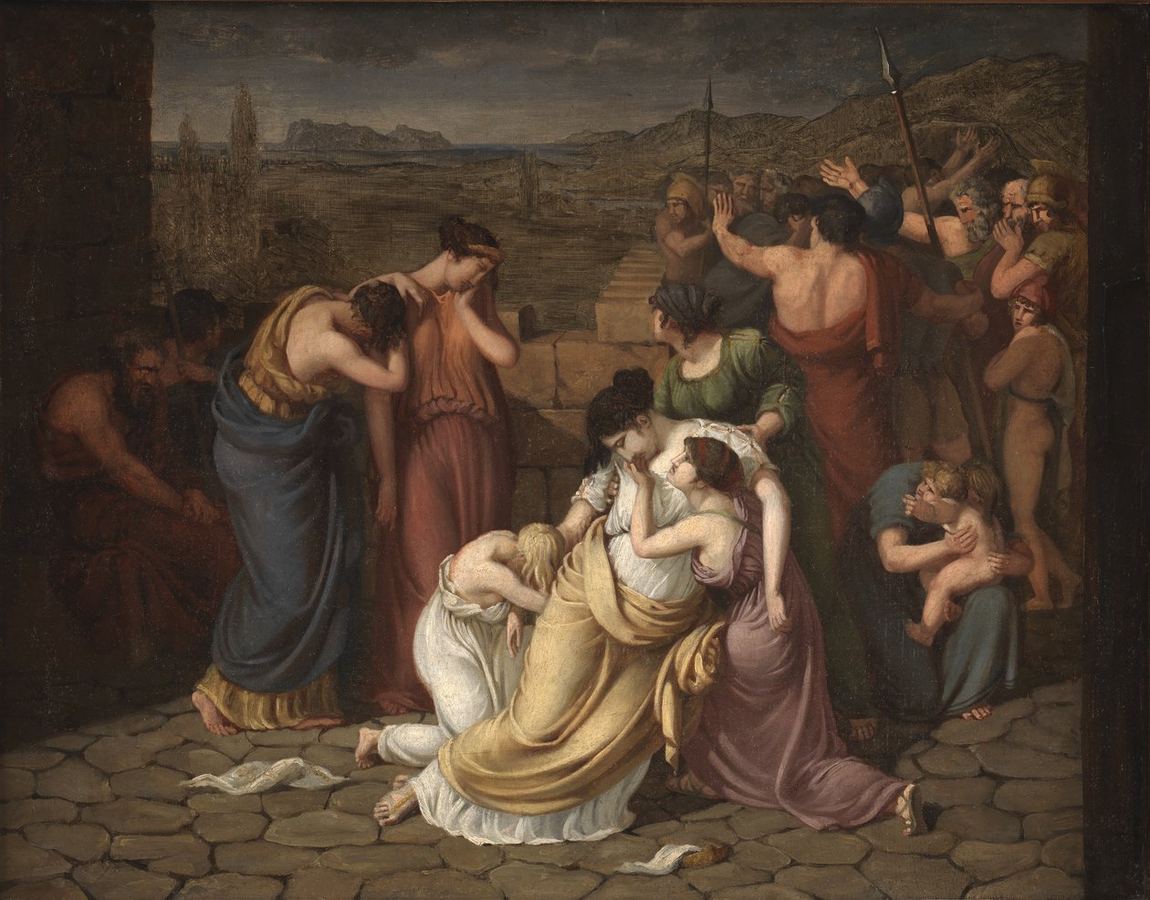 Andromache i fortvilelse ved synet av Hectors kropp av J.L. Lund