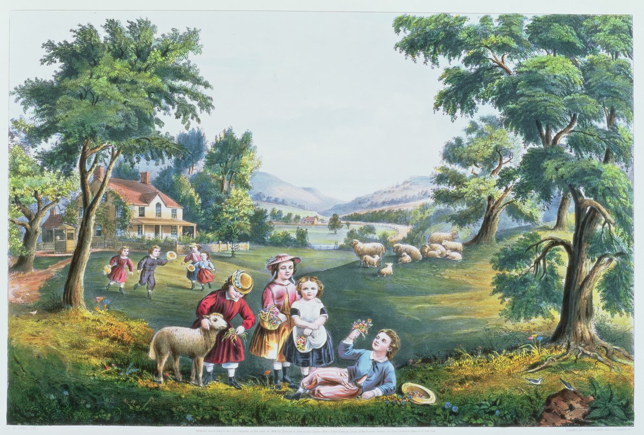 The Four Seasons of Life: Childhood, "The Season of Joy", gravert av Parsons og Atwater, pub. av Currier og Ives, New York, 1868 (se 87971, 87966, 87970) av N. and Ives, J.M. Currier