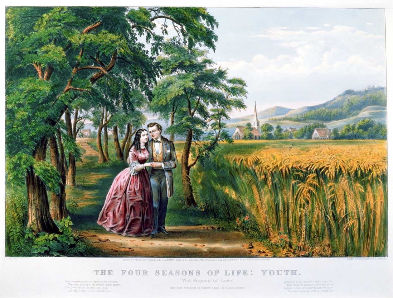The Four Seasons of Life: Youth, `The Season of Love`, gravert av Parsons og Atwater, pub. av Currier og Ives, New York, 1868 (se 87970, 87966) av N. and Ives, J.M. Currier
