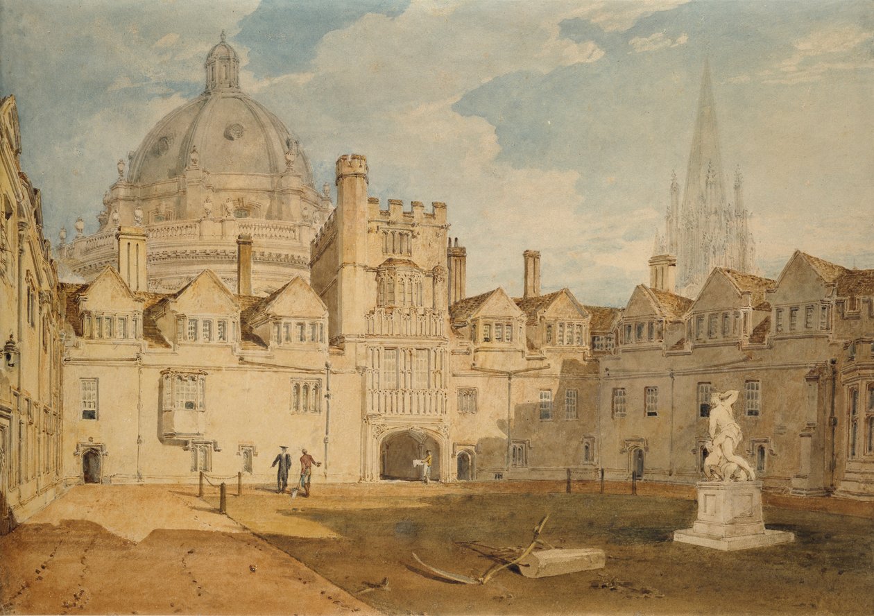 En utsikt fra innsiden av Brazen Nose College Quadrangle, Oxford, 1803-1804 av Joseph Mallord William Turner