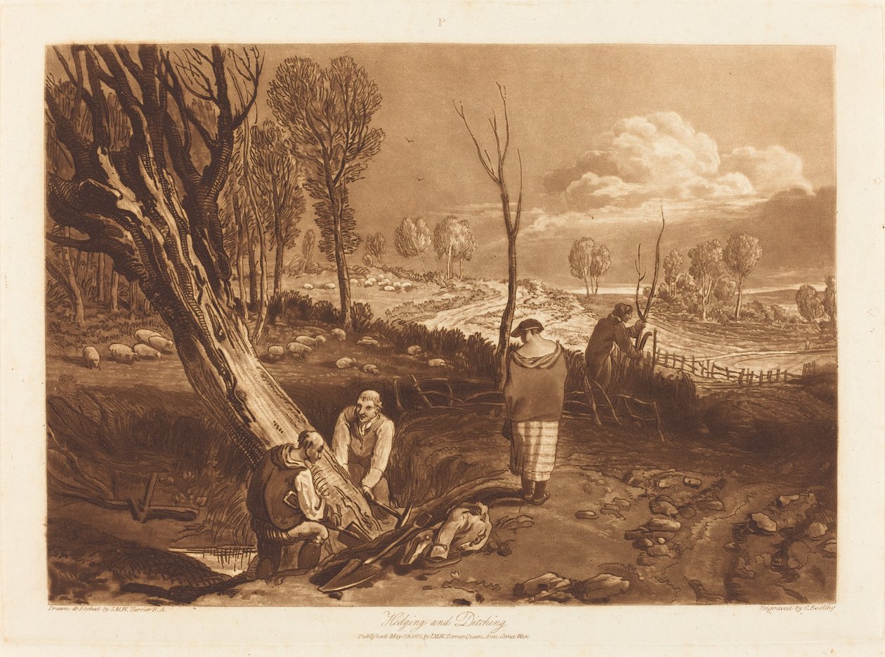 Sikring og grøfting, utgitt 1812. av Joseph Mallord William Turner