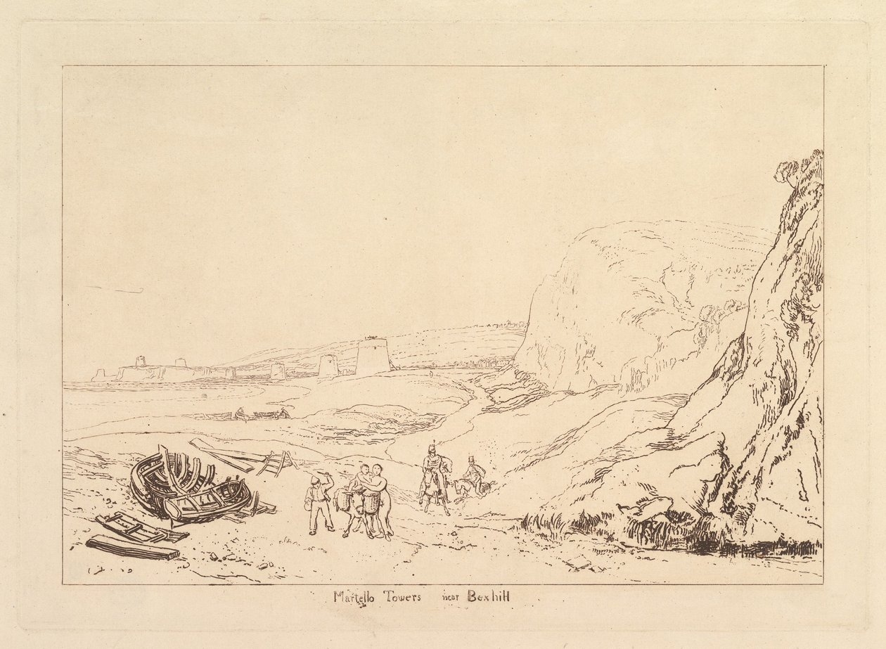 Martello Towers nær Bexhill, Sussex Book of Studies, del VII, plate 34, 1811. av Joseph Mallord William Turner