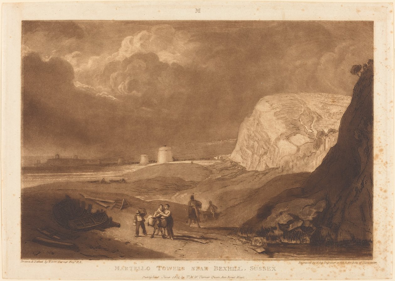 Martello Towers nær Bexhill, Sussex, publisert 1811. av Joseph Mallord William Turner