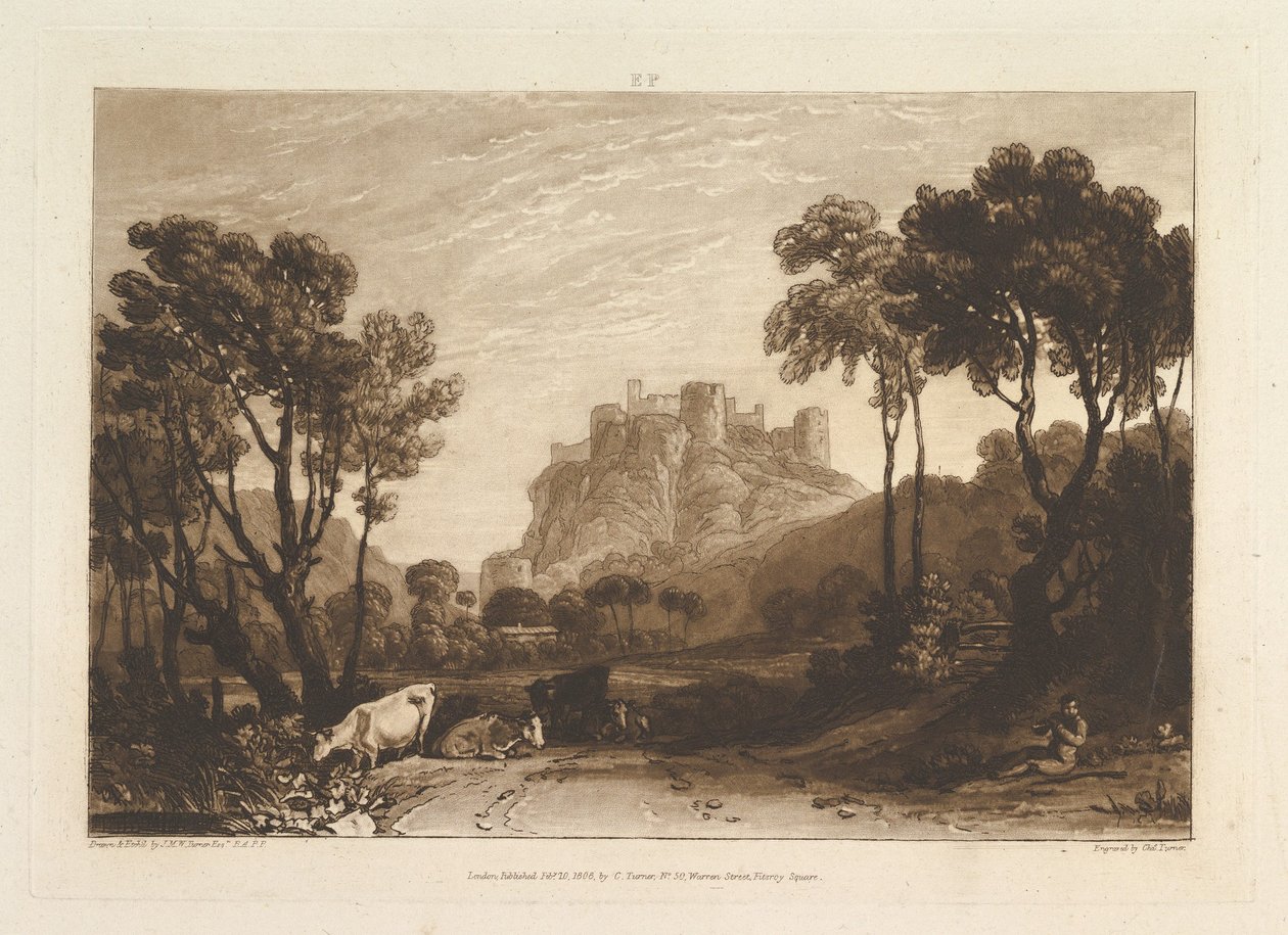 Slottet over Meadows Liber Studiorum, del II, plate 8, 1808. av Joseph Mallord William Turner