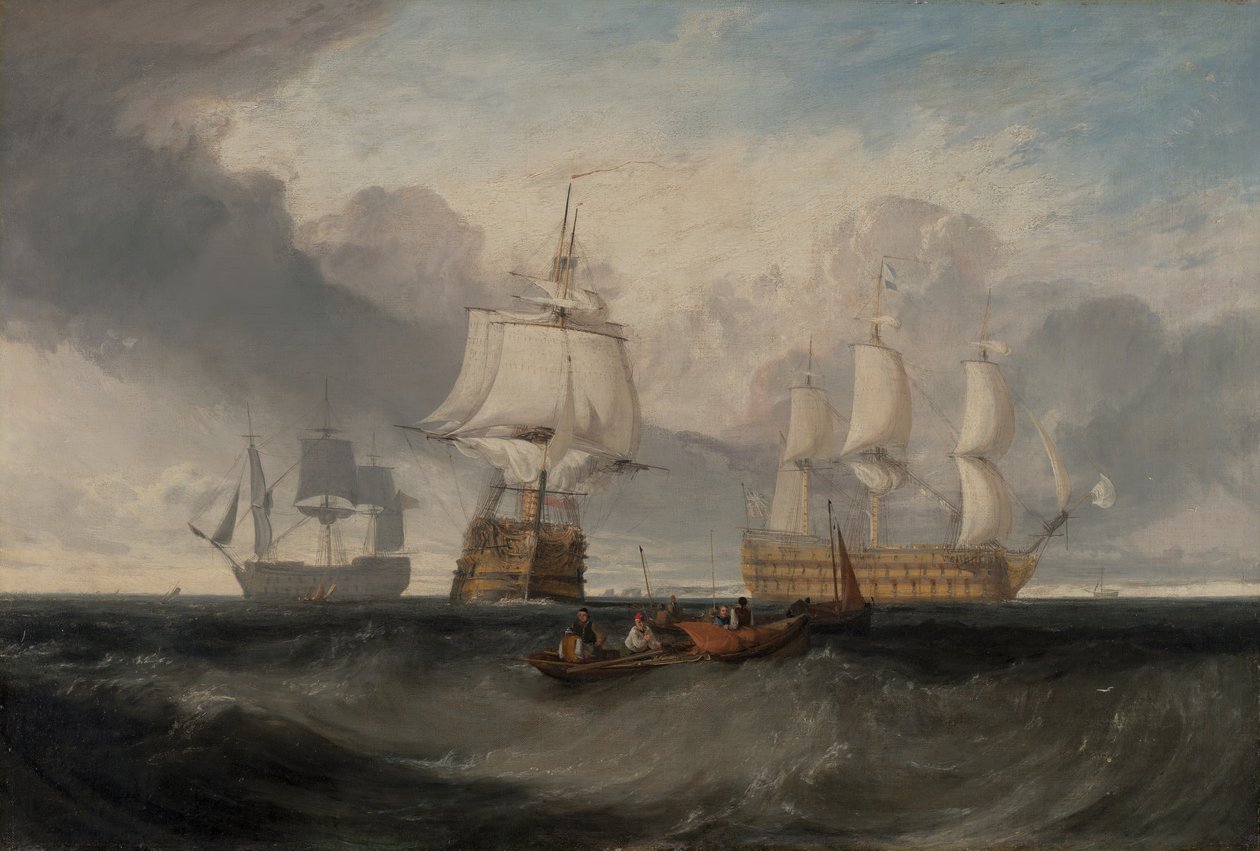 Seieren som vender tilbake fra Trafalgar, i tre posisjoner, ca. 1806. av Joseph Mallord William Turner