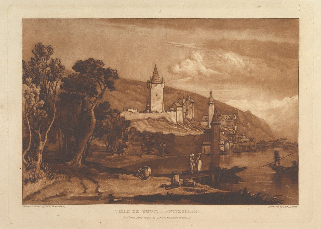 City of Thun, Sveits Liber Studiorum, del XII, plate 59, 1. januar, av Joseph Mallord William Turner