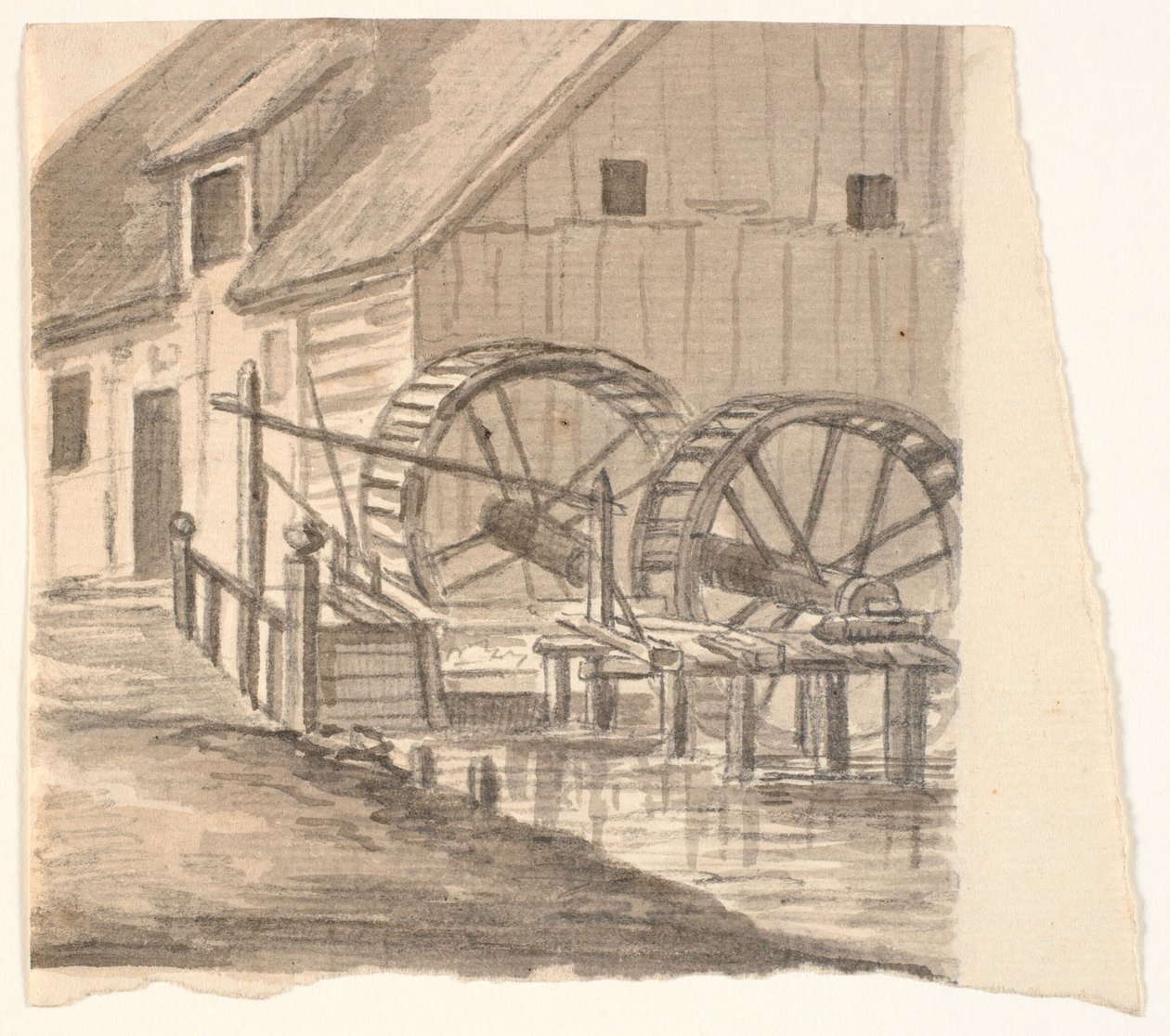 Kvernhjul og del av mølle av J.P. Møller