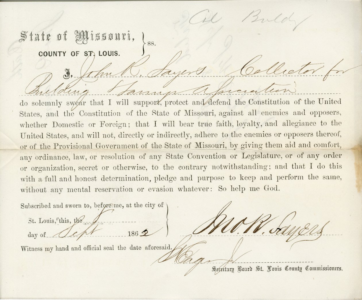 Lojalitetsed av John R. Sayers fra Missouri, County of St. Louis av J.R. Sayers