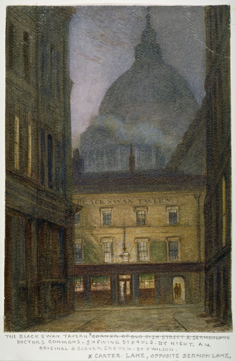 The Black Swan Tavern i Carter Lane, City of London, 1870 av JT Wilson