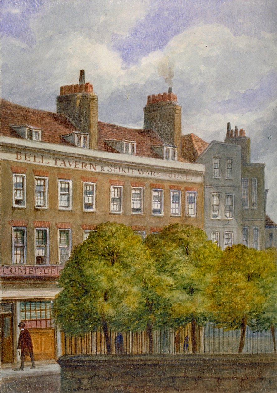 Utsikt over Bell Tavern, Church Row, Aldgate, City of London, 1870. av JT Wilson