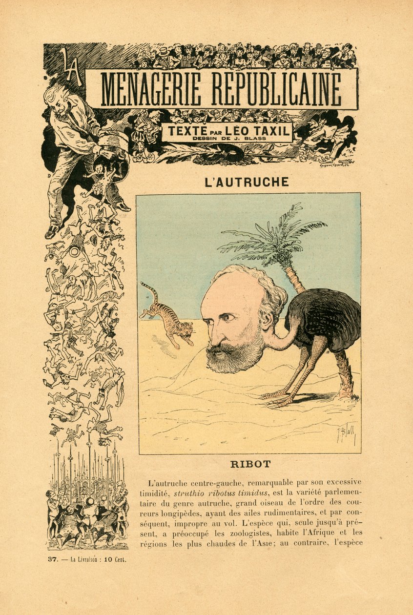 Menagerie Republicaine Humoristisk galleri av hovedpersonene i den tredje republikken, nummer 37, Satirique en Couleurs av J. (1847 1892) Blass