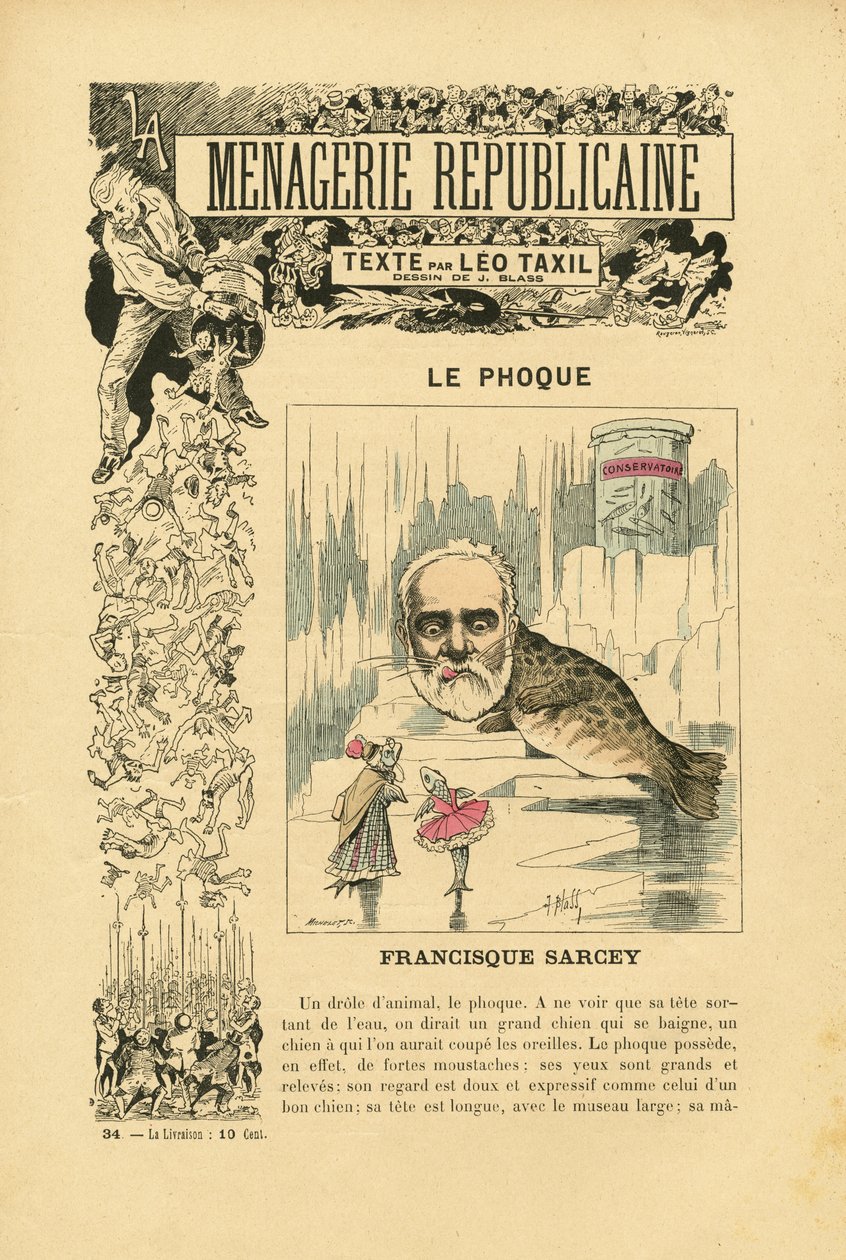 Illustrasjon av J. Blass' (1847-1892) i Menagerie Republicaine Humoristisk galleri av hovedpersonene i Third Republique av J. (1847 1892) Blass