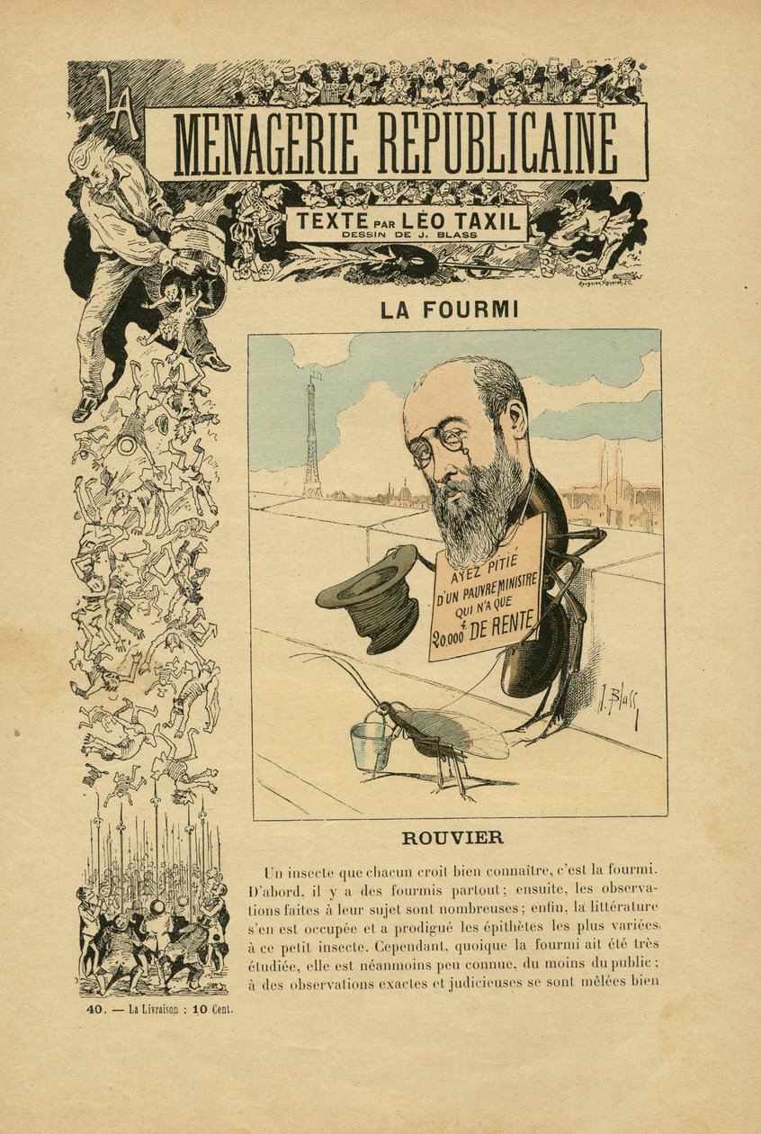 Illustrasjon av J. Blass' (1847-1892) i Menagerie Republicaine Humoristisk galleri av hovedpersonene i Third Republique, nr. 40 av J. (1847 1892) Blass