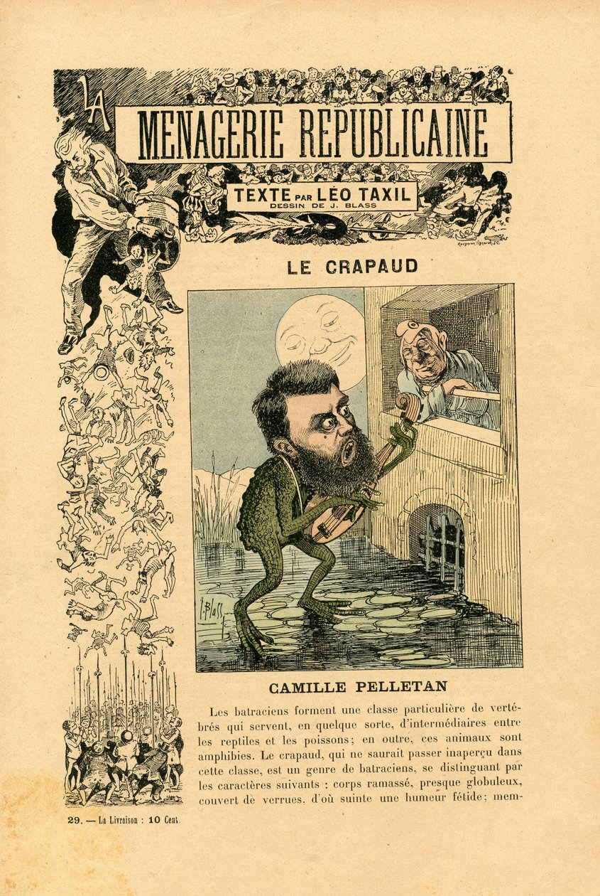 Menagerie Republicaine Humoristisk galleri av hovedpersonene i den tredje republikken, nummer 29, Satirique en Couleurs av J. (1847 1892) Blass