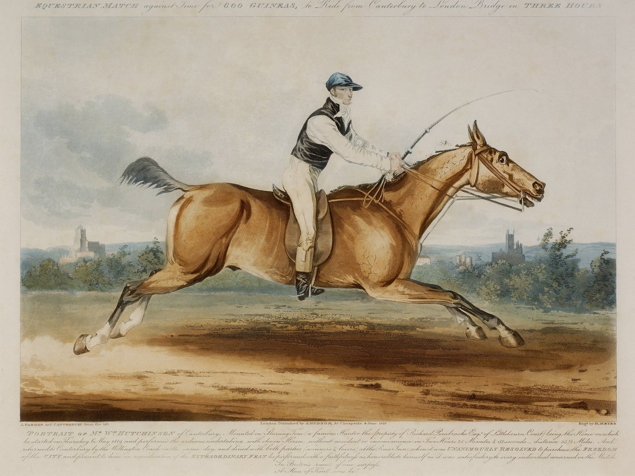 Portrett av Mr William Hutchinson på 'Stareing Tom', gravert av H. Meyer av J. (after) Pardon