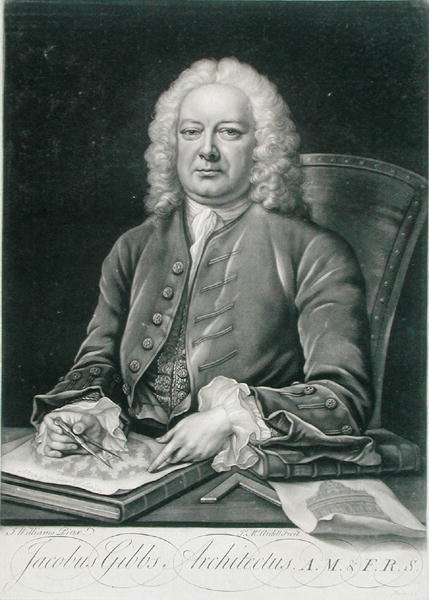 Portrett av James Gibbs (1682-1754) gravert av James McArdell (ca. 1729-65) (gravering) av J. (after) Williams
