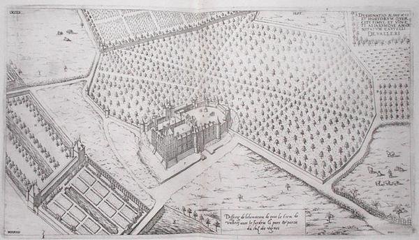 Chateau de Vallery med hager, park og en del av vingården, fra 
