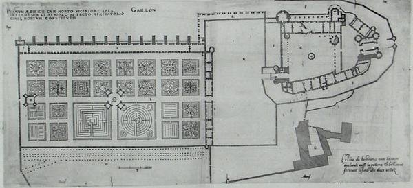 Plan over de lukkede hagene og Chateau de Gaillon, fra 