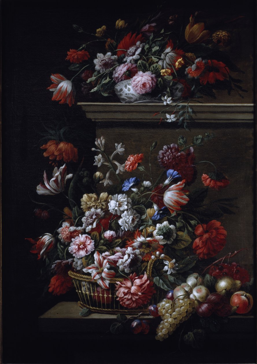 Stilleben av blomster (olje på lerret) av J B and Bogdany Jakob Monnoyer