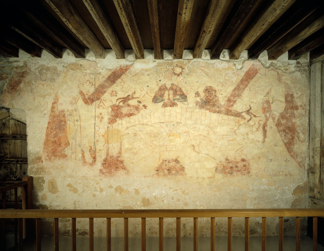 Et veggmaleri fra 1400-tallet på østveggen av det malte kammeret i Cleeve Abbey, Somerset, 1999 av J Bailey