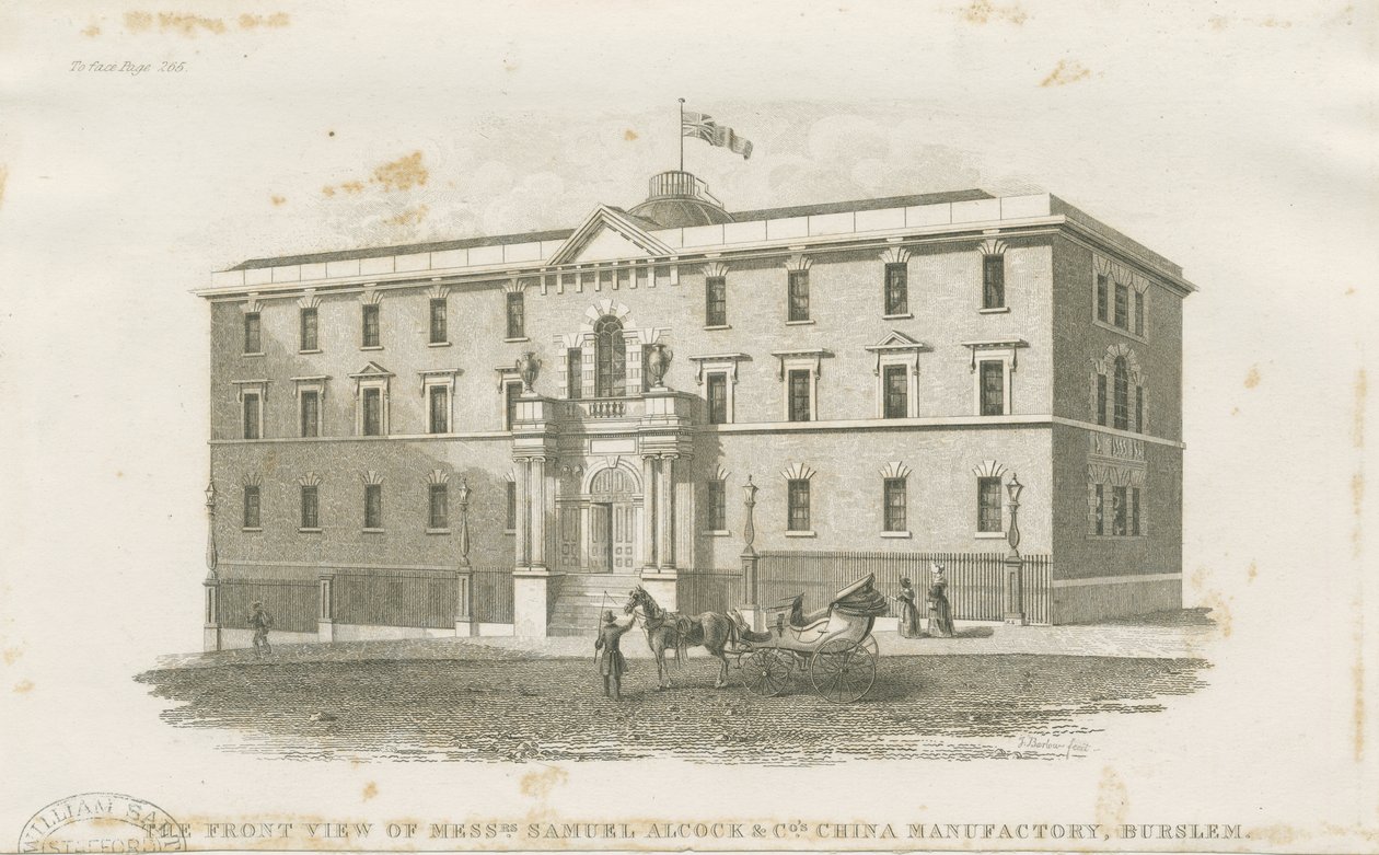 Burslem - fabrikken til Mr. Samuel Alcock & Cos.: stålgravering, nd [?19. århundre] (trykk) av J Barlow
