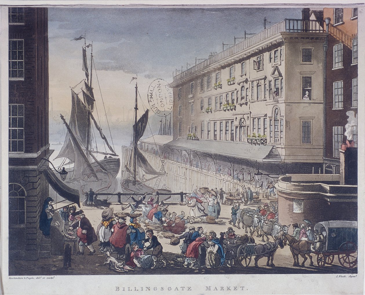 Billingsgate Market and Wharf, London, 1808 av J Bluck