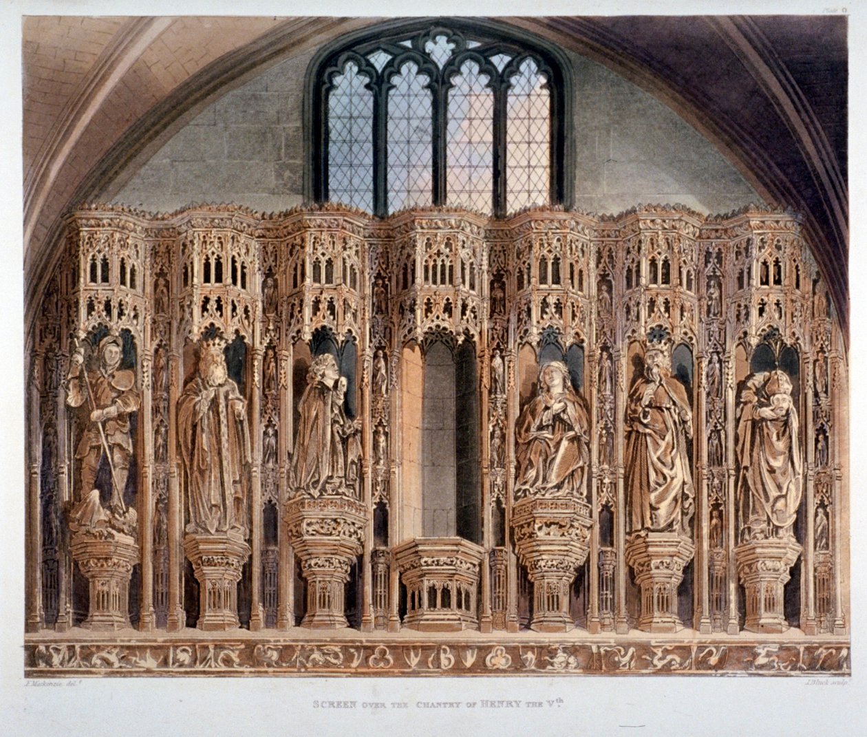 Skjerm over sangen til Henry V, Westminster Abbey, London, 1811 av J Bluck