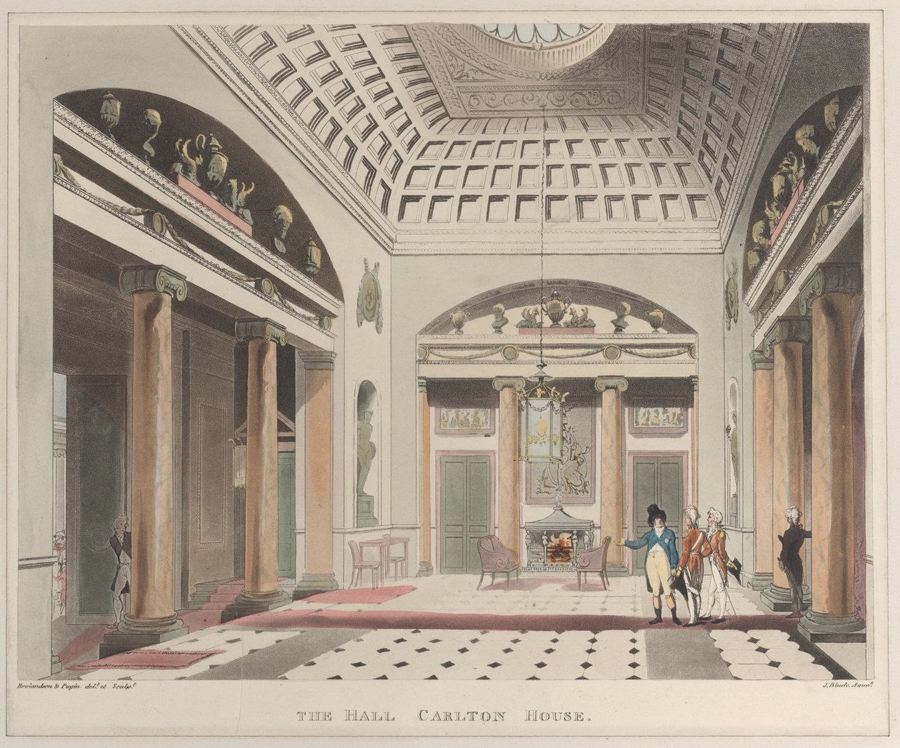 The Hall Carlton House Microcosm of London, plate 15, 1. april 1808., 1. april 1808. av J. Bluck