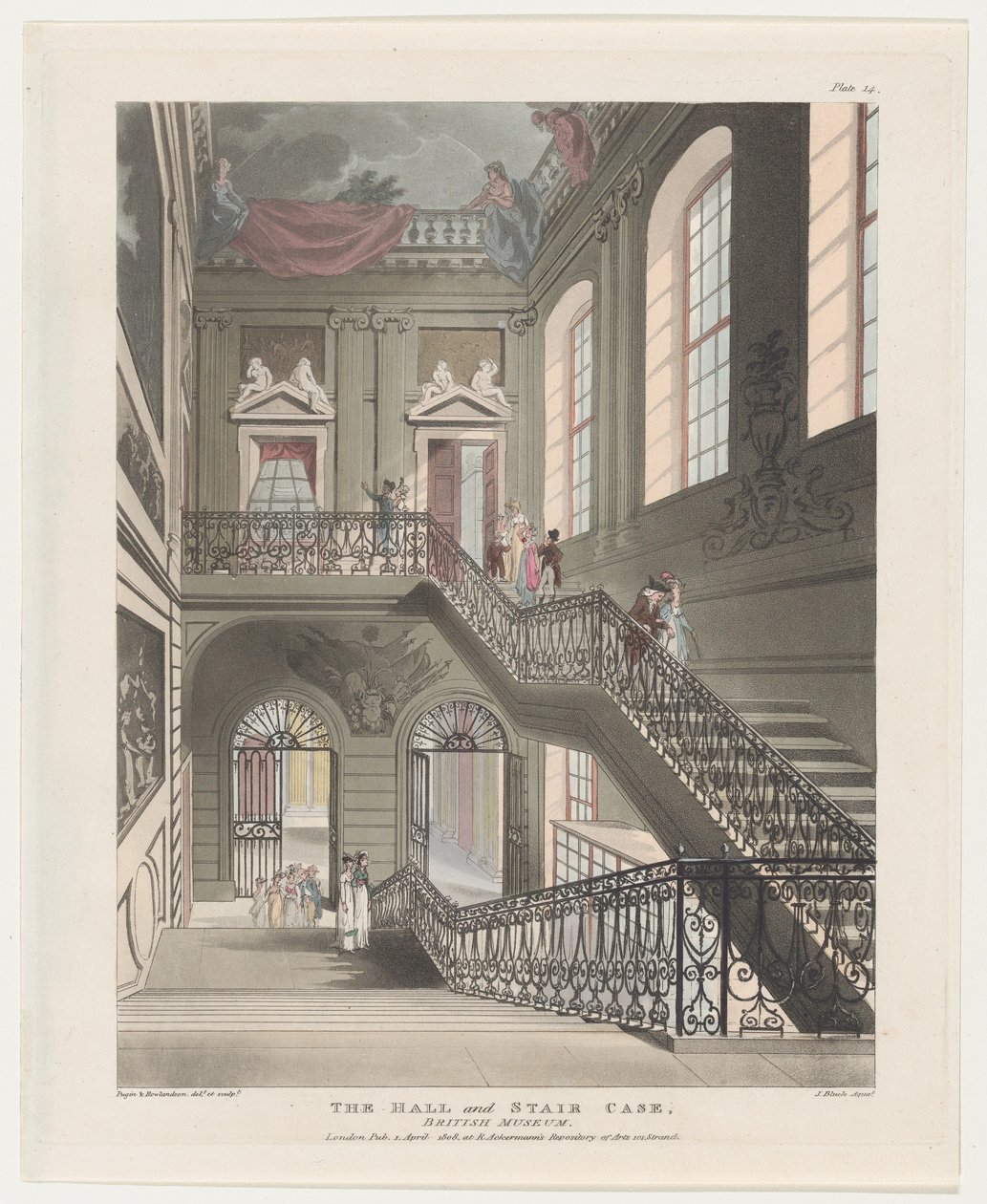 The Hall and Stair Case, British Museum, 1. april 1808., 1. april 1808. av J. Bluck