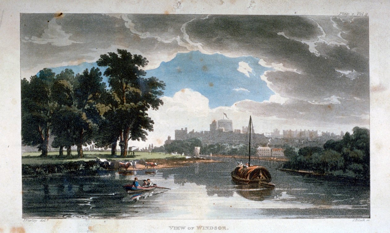 Utsikt over Windsor fra Themsen, Berkshire, c1820 av J Bluck
