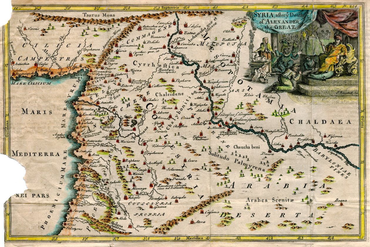 Map of Syria, after the death of Alexander the Great   1155779   no       norwegian Successfully Translated  Original: De exercitie met schild en spies: de soldaat staande in rust met het schild op de rug (nr. 27), 1618 De Nassausche Wapen-Handelinge, van  av J Blundell