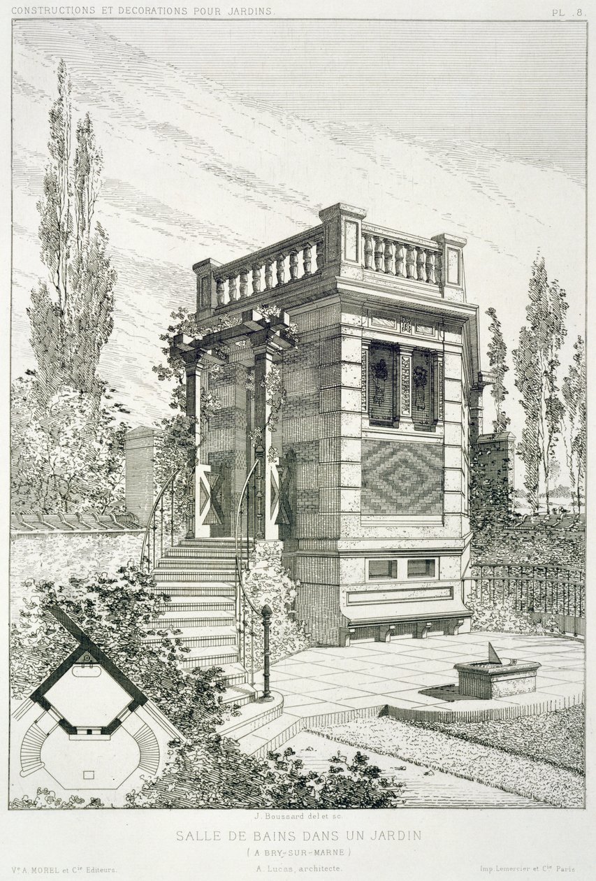 Baderom, fra et volum av design av forskjellige arkitekter, pub. Morel & Cie, Paris, ca. 1880 av J. Boussard