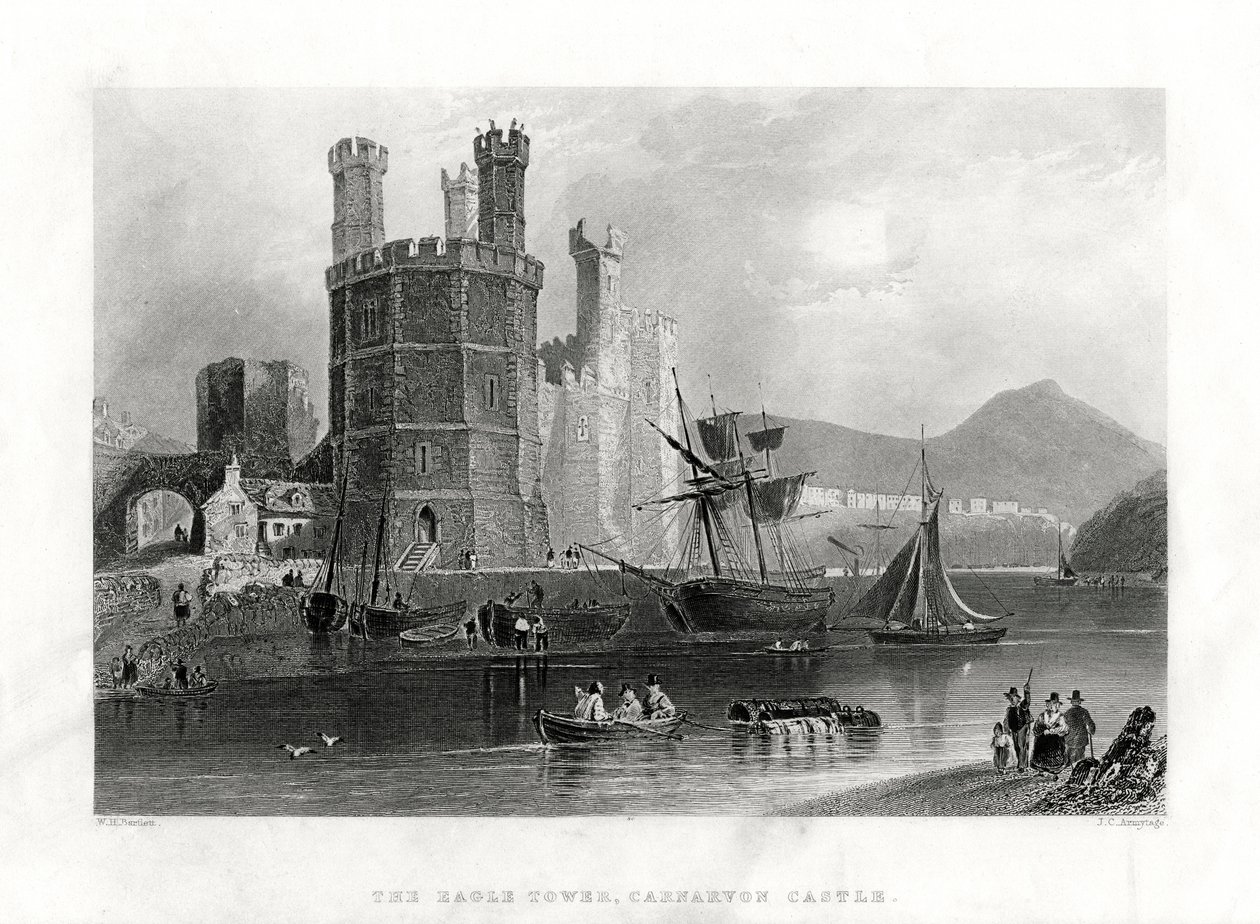 Ørnetårnet, Carnarvon Castle, Caernarfon, Nord-Wales, 1860 av J. C. Armytage