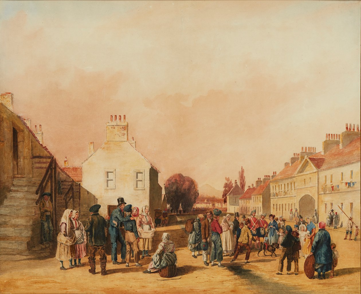 Fisherrow, Musselburgh (blyant og akvarell) av J. C. Newton