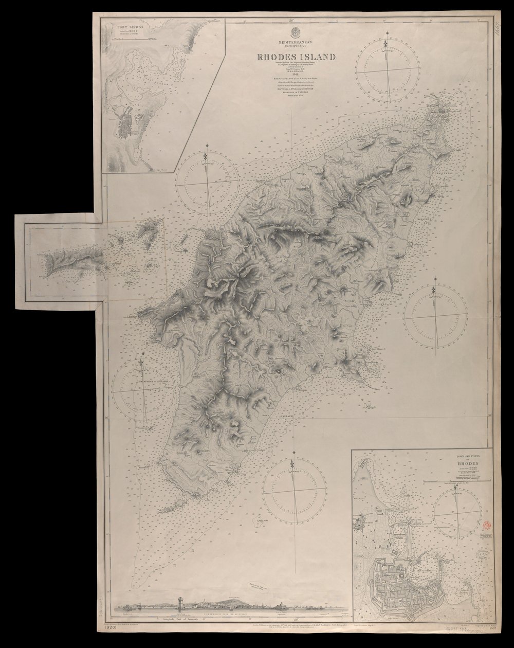 Middelhavsøygruppen Rhodos kartlagt ... under ledelse av Com#39;r T Graves RN HMS #39;Beacon#39; (1841) av J. & C. Walker